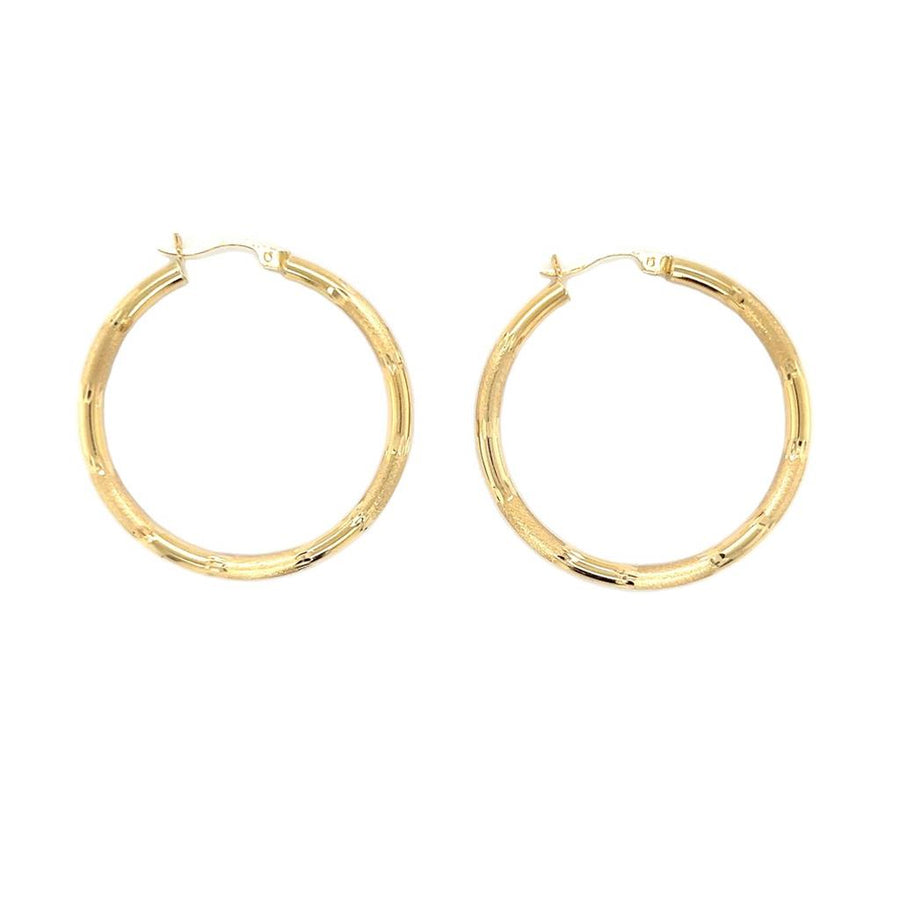 Estate Yellow 14 Karat Diamond Cut/Satin/Polished Hollow Hoop Earrings