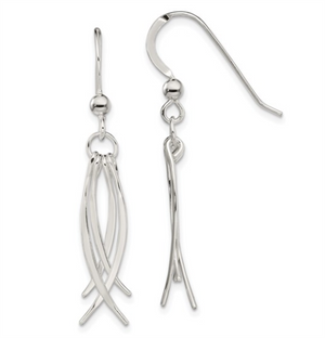 Lady's White Sterling Silver Curved Design Dangle Earrings