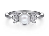 Sterling Silver Diamond Bujukan Pearl Ring Size 6.5 one = 0.21ct Round