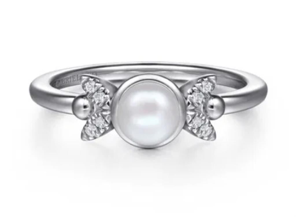 Sterling Silver Diamond Bujukan Pearl Ring Size 6.5 one = 0.21ct Round