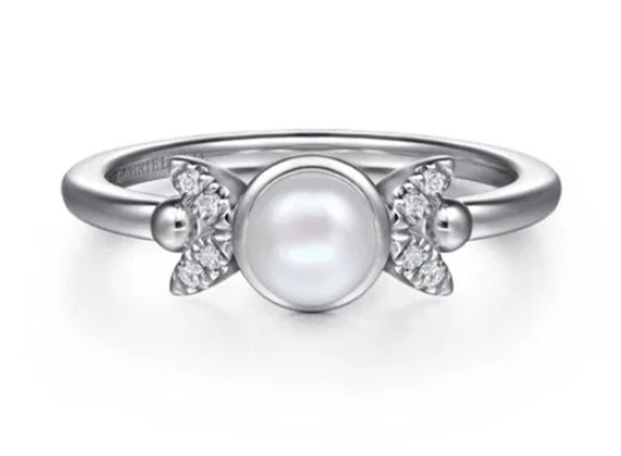 Sterling Silver Diamond Bujukan Pearl Ring Size 6.5 one = 0.21ct Round