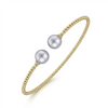 Gabriel & Co. Fashion 14K Yellow Gold Bujukan Bead Split Cuff Bracelet with Grey Pearls