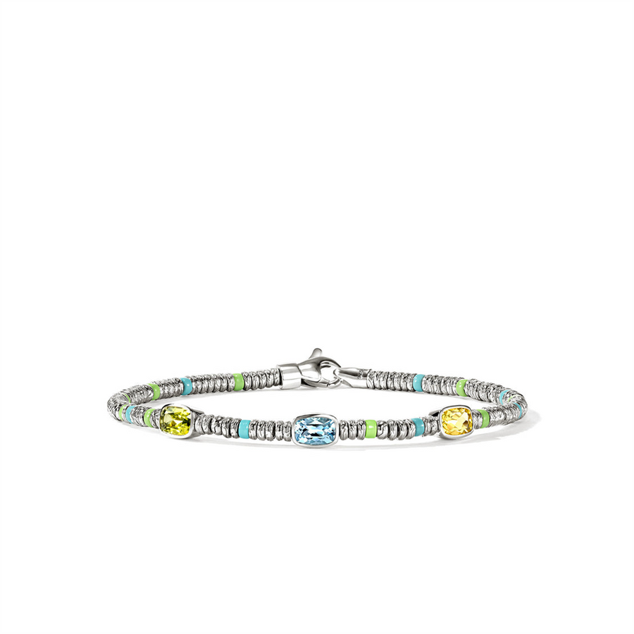 Sterling Silver 2.5mm Bezel Station Silver/Enamel Beaded Bracelet John