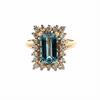 Estate Emerald Cut Aquamarine Princess Diana Style Ring