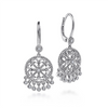 Gabriel & Co. Silver Sterling Silver Round Filigree White Sapphire Earrings with Drops