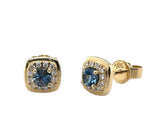 Lady's Yellow 14 Karat Cushion Halo Stud Earrings With 2 = 0.35Twt Rou