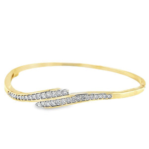 Yellow 14 Karat Graduated Diamond Bangle Estate Jewelry Length 7 32=1.44tw Round Diamonds Gram Weight: 11.75