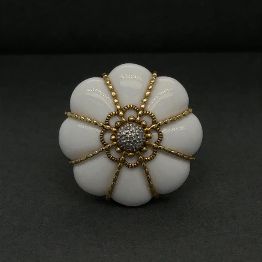 Yellow 18 Karat White Enamel Flower Ring