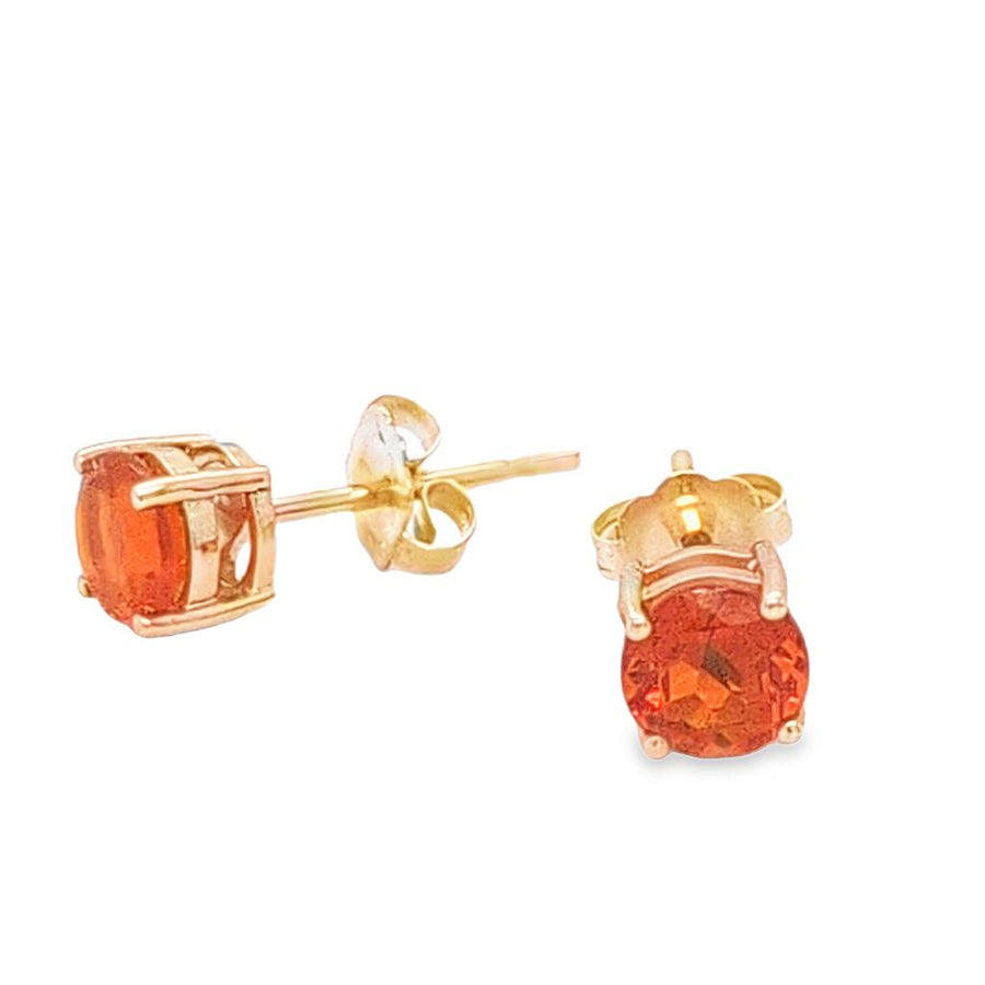 Lady's Yellow 14 Karat Stud Earrings 2 = 0.75TWT Round Mexican Fire Op