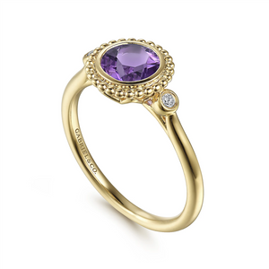 Gabriel & Co. Fashion 14K Yellow Gold Diamond And Amethyst Bujukan Ladies' Ring