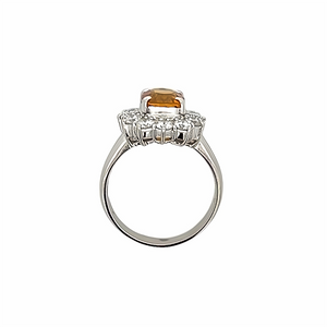 Estate Orange Sapphire Halo Diamond Ring