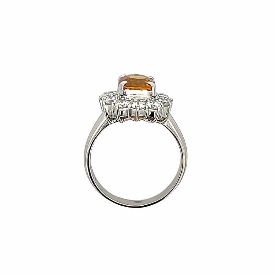 Estate Orange Sapphire Halo Diamond Ring