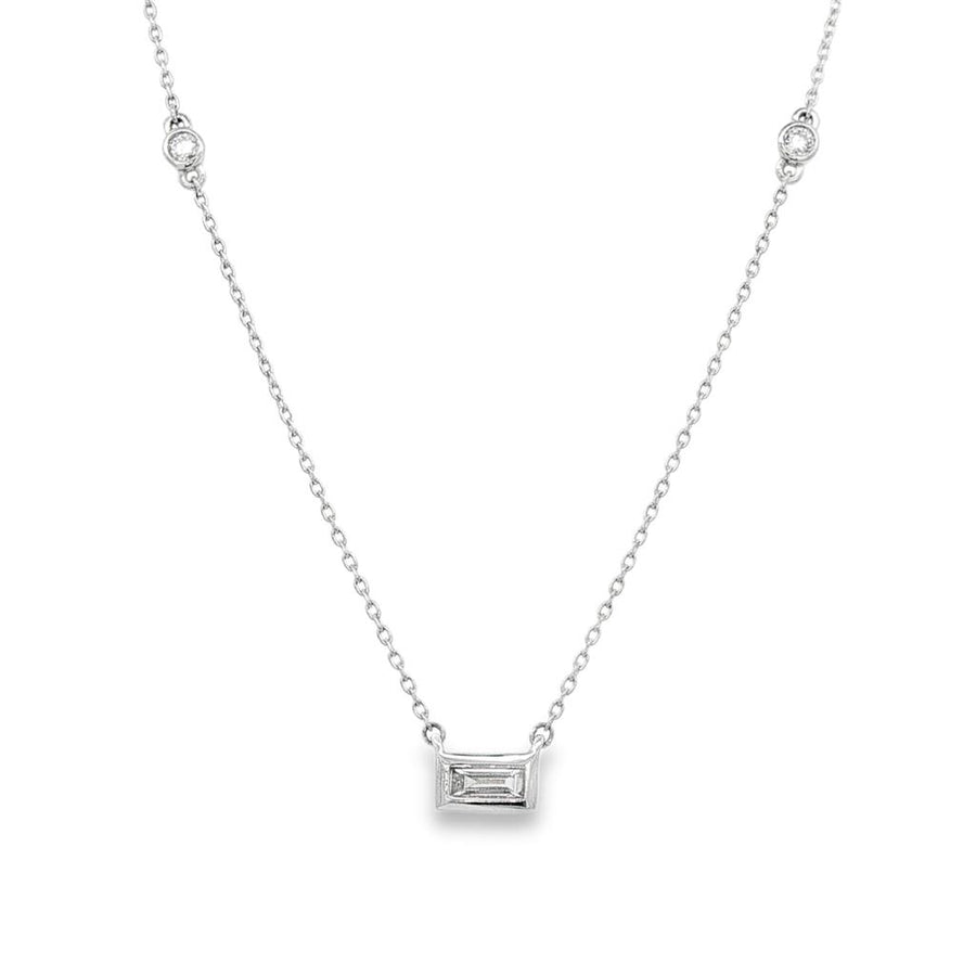 Lady's White 14 Karat Bezel Station Necklace Length 18 With 3 = 0.14TW