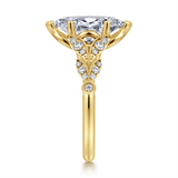 Lady's Yellow 14 Karat Leaf Style Split Shank Semi-Mount With Miligrai