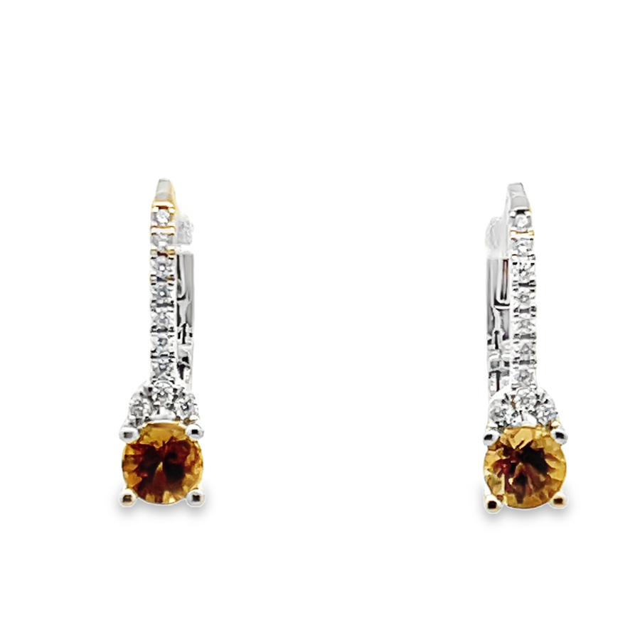 Lady's White 14 Karat Leverback Drop Earrings 2 = 0.47tw Round Yellow