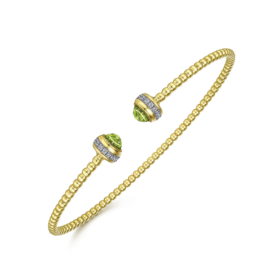 Gabriel & Co. Fashion 14K Yellow Gold Diamond and Peridot Bujukan Open Bangle