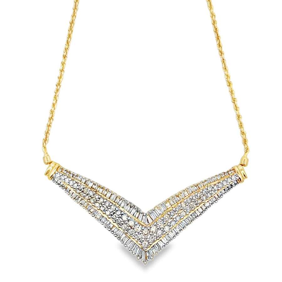 Two-tone 14 Karat 1mm V Diamond Bar Rope Chain Necklace