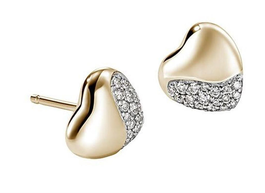 John Hardy Pebble 14KY Diamond Pave Heart Stud Earrings