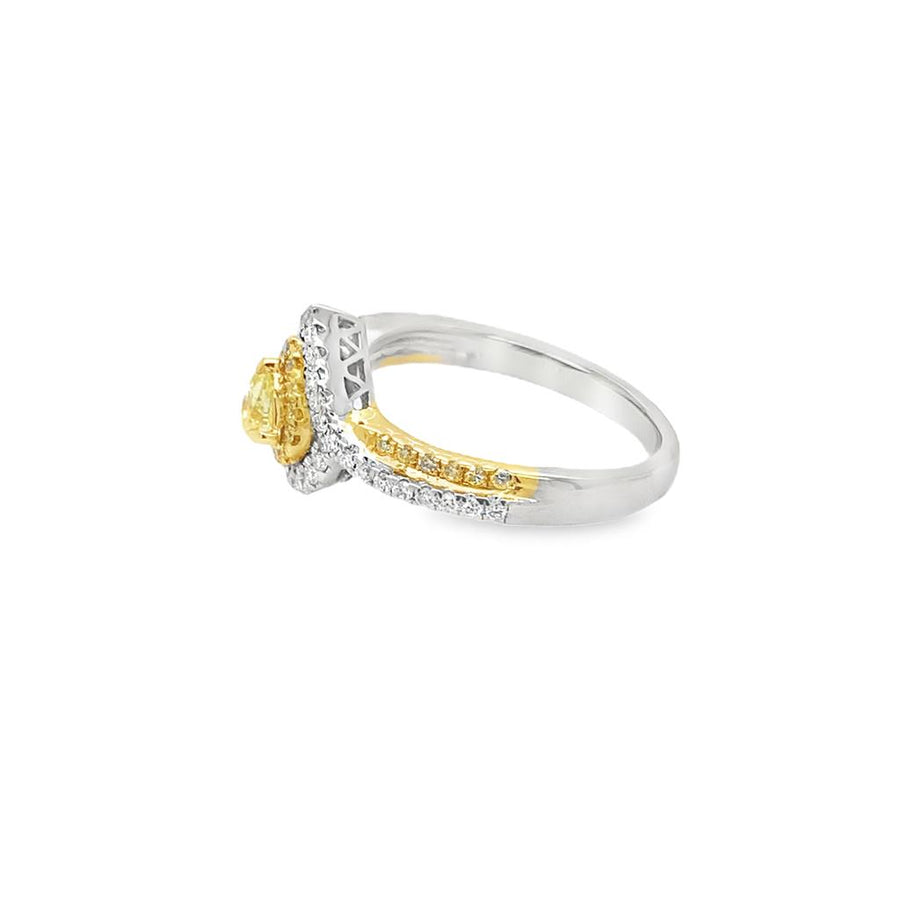 Two-Tone 18 Karat Double Halo Engagement Ring Estate Jewelry Size 6.75