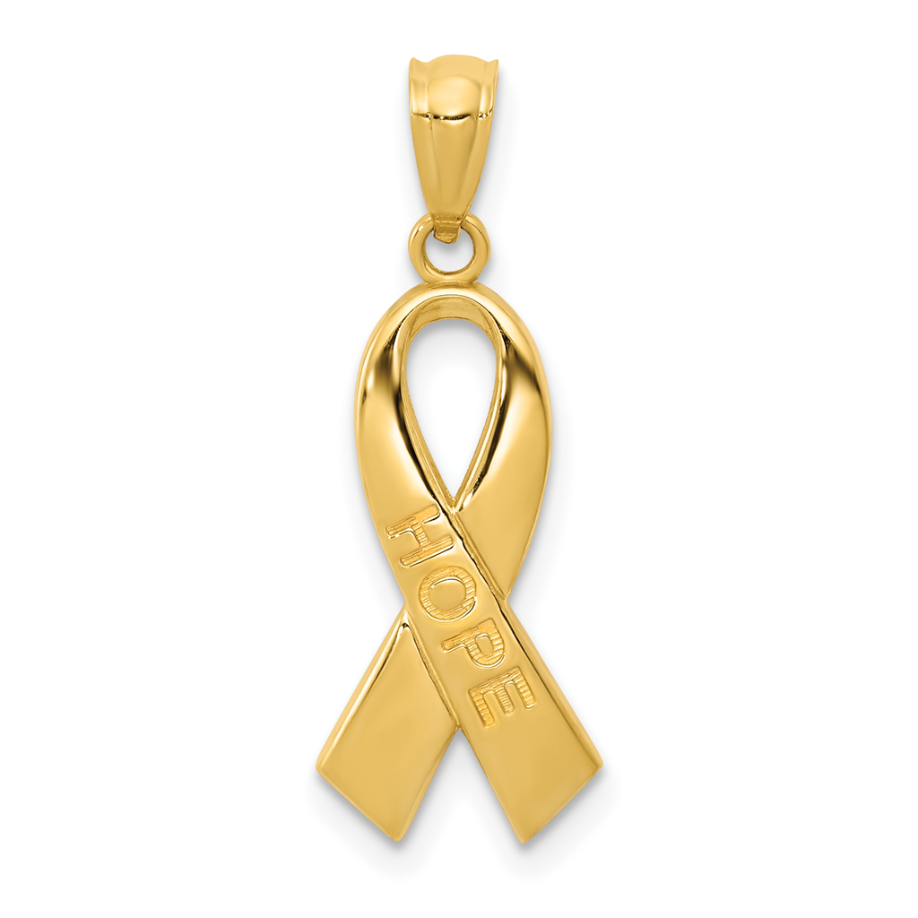 Quality Gold 14k Gold Polished HOPE Ribbon Pendant