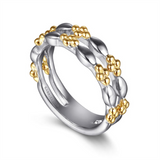Two-Tone Sterling Silver/14K Yellow Gold Wide-Band Stackable Bujukan S