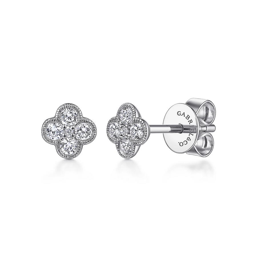 Gabriel & Co. Fashion 14K White Gold Diamond Flower Stud Earrings