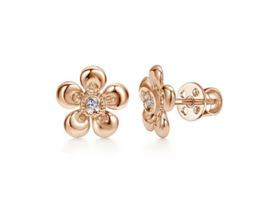 Gabriel & Co Lady's Diamond Flower Stud Earrings