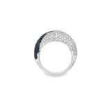 White 18 Karat Pave Dome Ring Estate Jewelry Size 7 99=1.50x1.50mm Round Sapphires
125=0.63tw Round Diamonds Gram Weight: 8.08