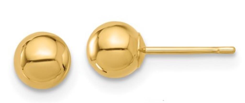 Lady's Yellow 14 Karat Plain Ball Stud Earrings