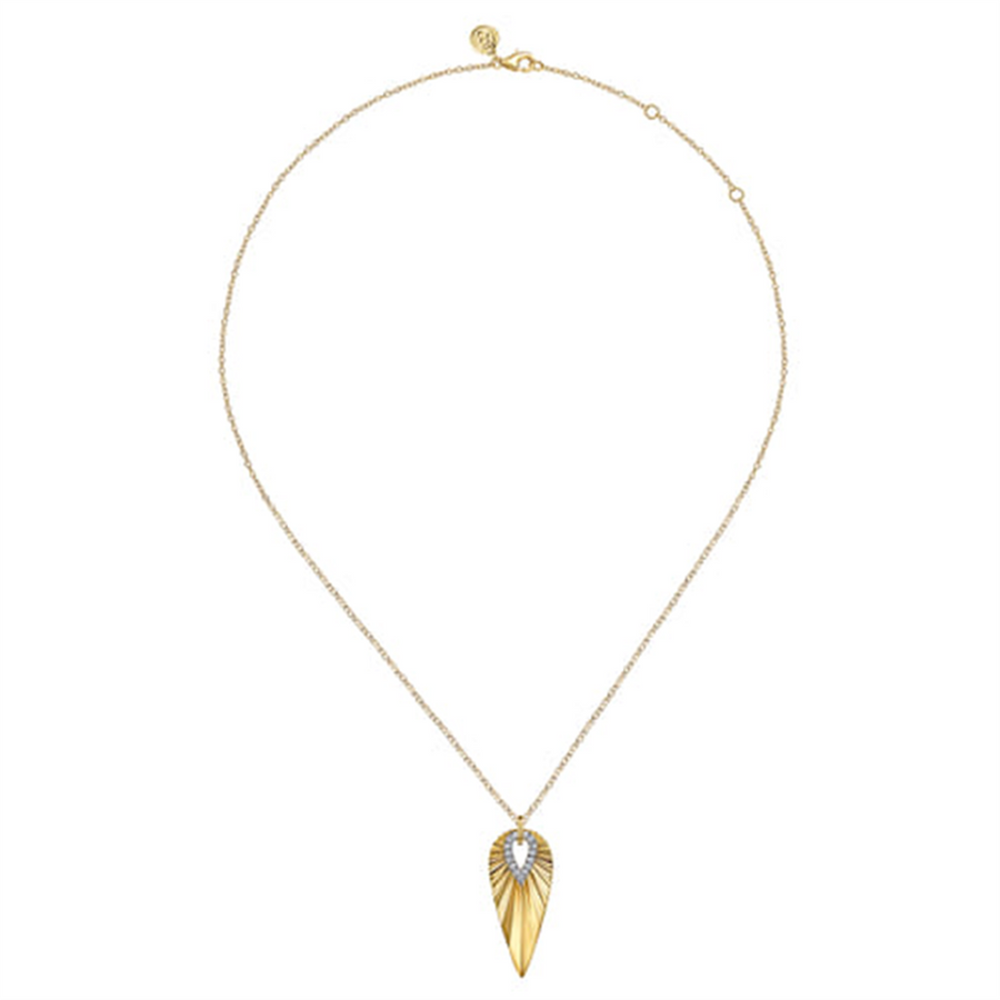 Lady's Two-Tone 14 Karat Diamond Cut Teardrop Necklace Length 17.5 Wit