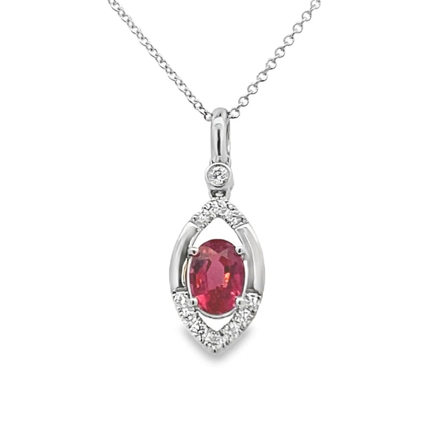 Lady's White 14 Karat Marquise Freeform Pendant With One = 0.99Ct Oval