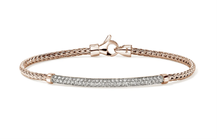 Rosé 14 Karat 2.5mm JH Essential Pave Bracelet John Hardy 85 0.68tw Round Diamonds, Size M