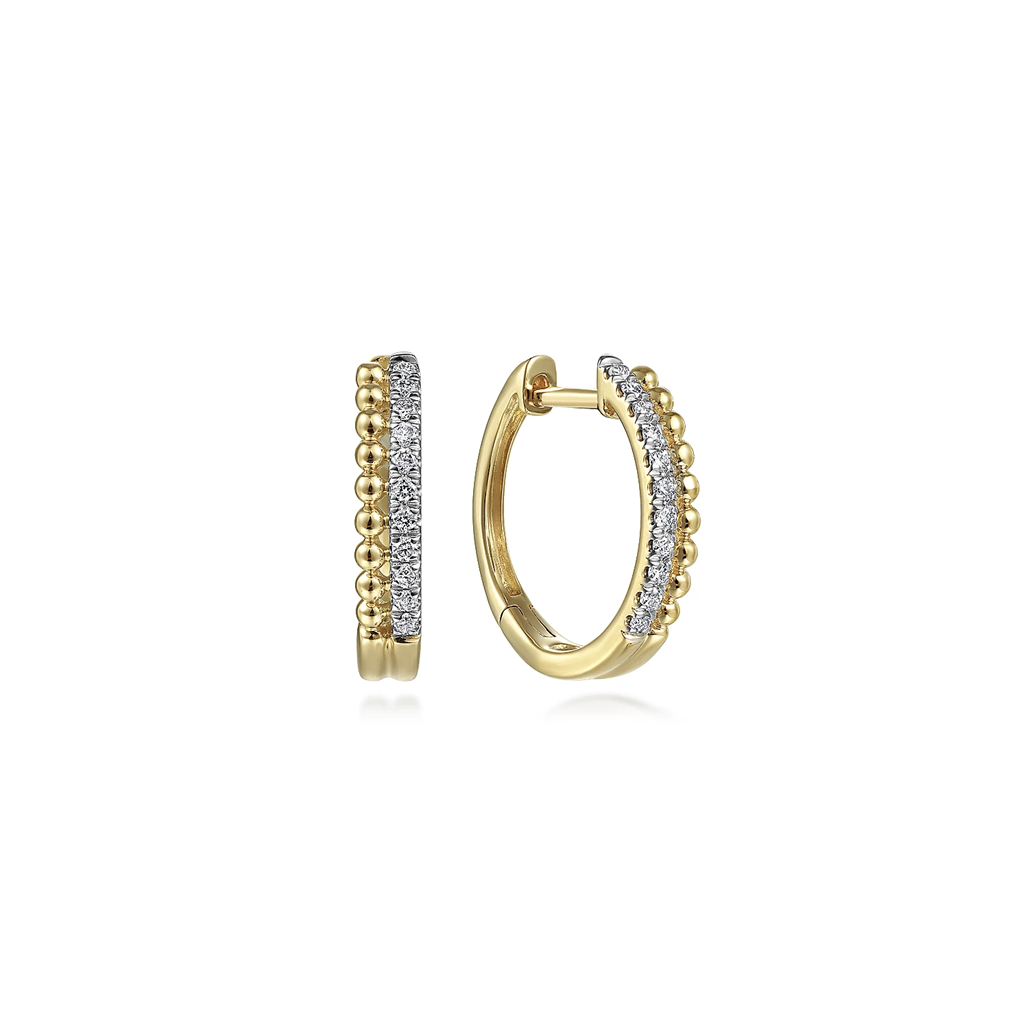 Gabriel & Co. Fashion 14K Yellow Gold Bujukan Pave 10mm Diamond Huggie Earrings