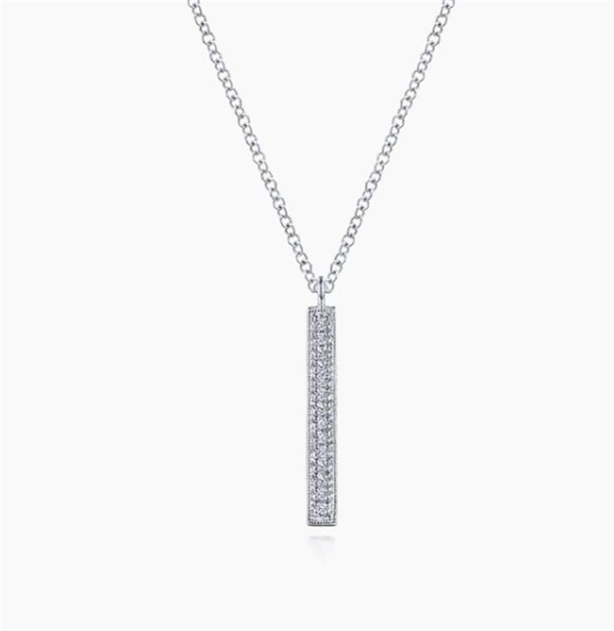 Lady's White 14 Karat Milgrain Lusso Diamond Bar Necklace Length 17.5