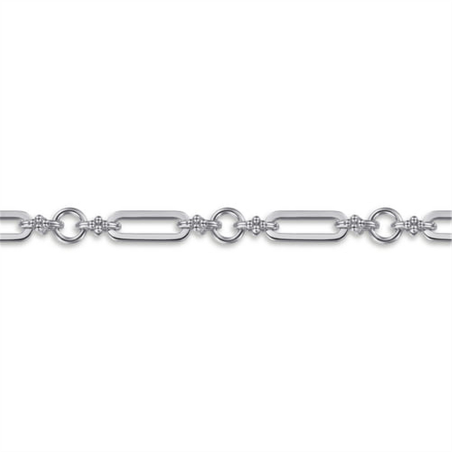 Two-Tone Sterling Silver/14 Karat Beaded Sapphire Link Bracelet Bracel