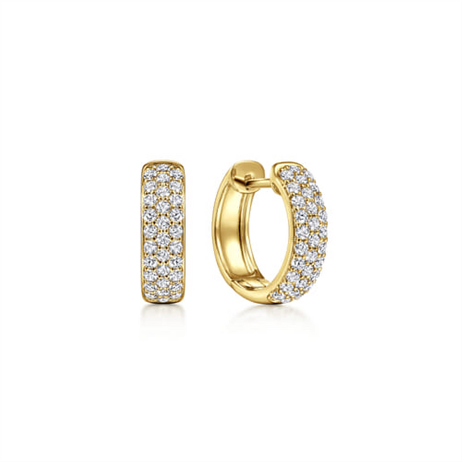 Lady's Yellow 14 Karat 15Mm Pave Hinged Hoop Earrings With = 0.55TWT R