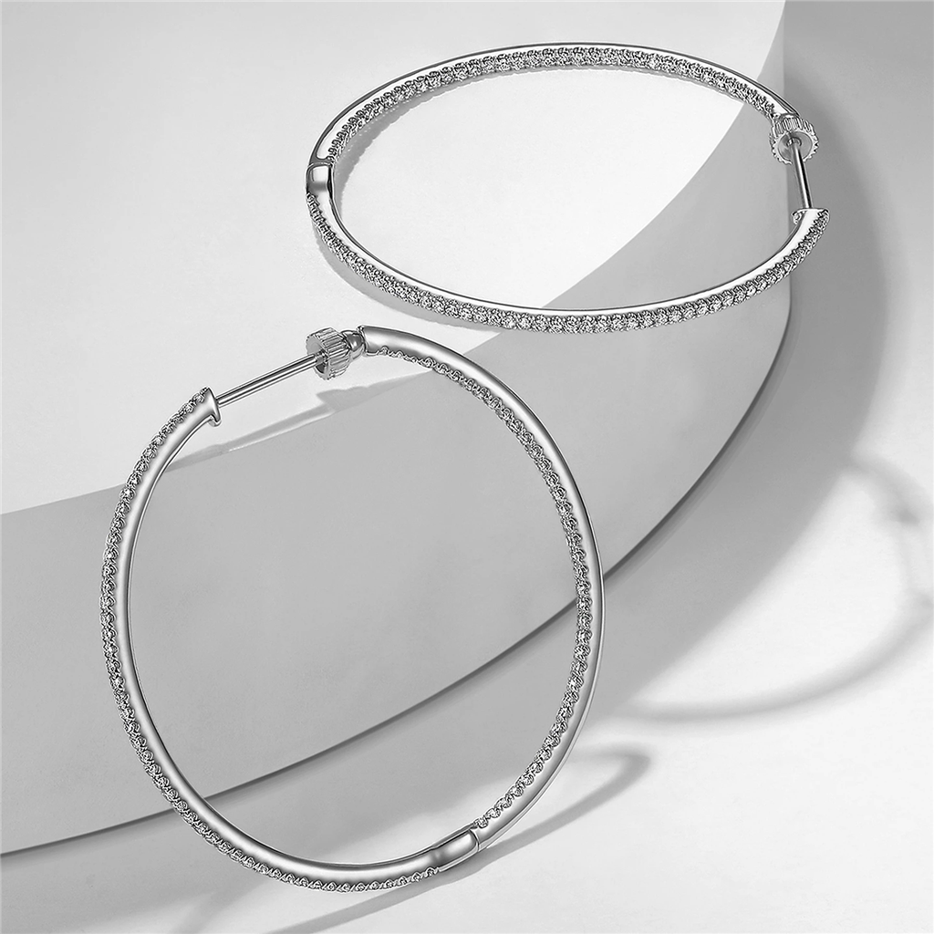 Gabriel & Co. Fashion 14K White Gold French Pave 40mm Round Inside Out Diamond Hoop Earrings