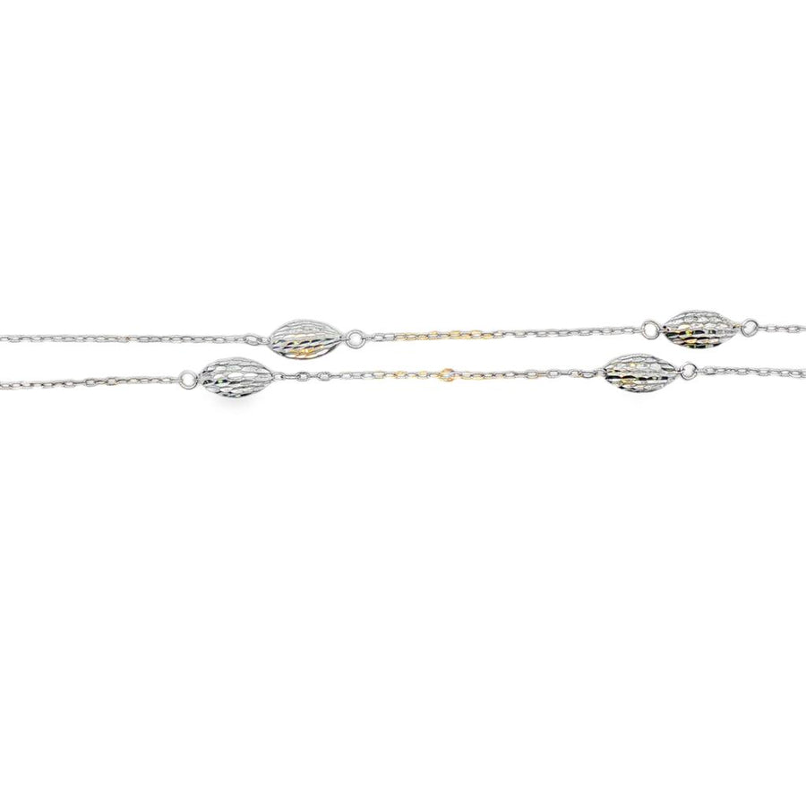 White 14 Karat Diamond Cut 0.95mm Cable Chain Anklet With 5- 9.8X4.10m