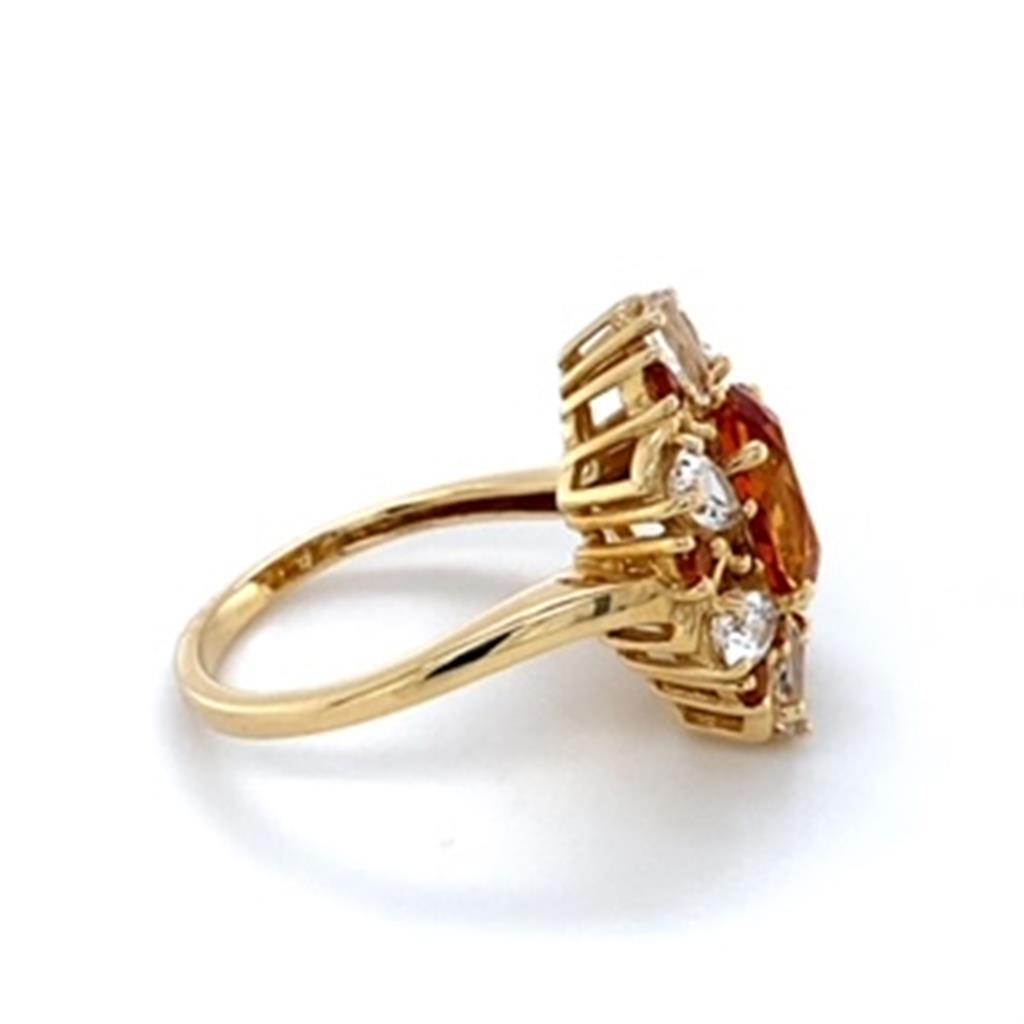 Estate Citrine and White Sapphire Cluster Fashion Ring 14KY Gold