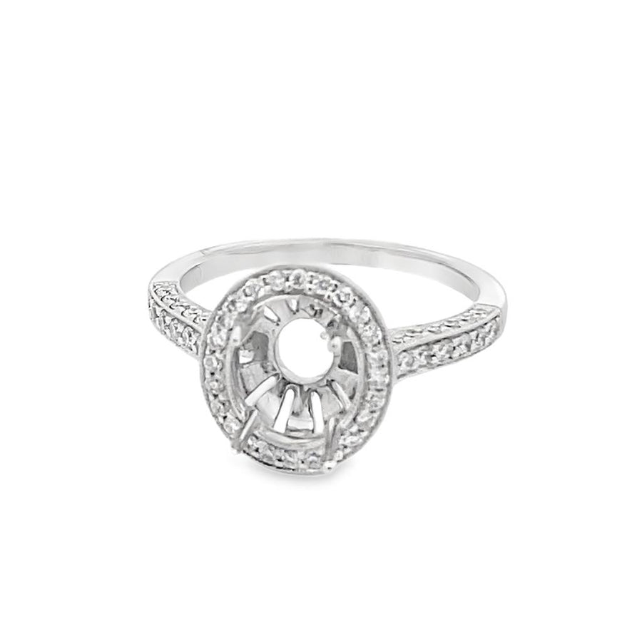 Lady's White 18K Milgrain Fancy Oval Halo Ring