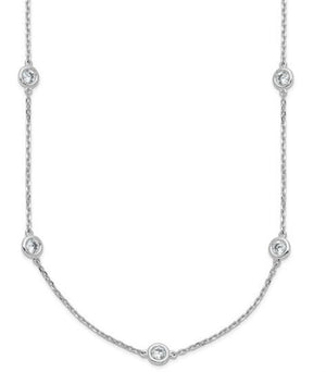 Lady's White Sterling Silver Bezel Station Silver Necklaces with 12 =