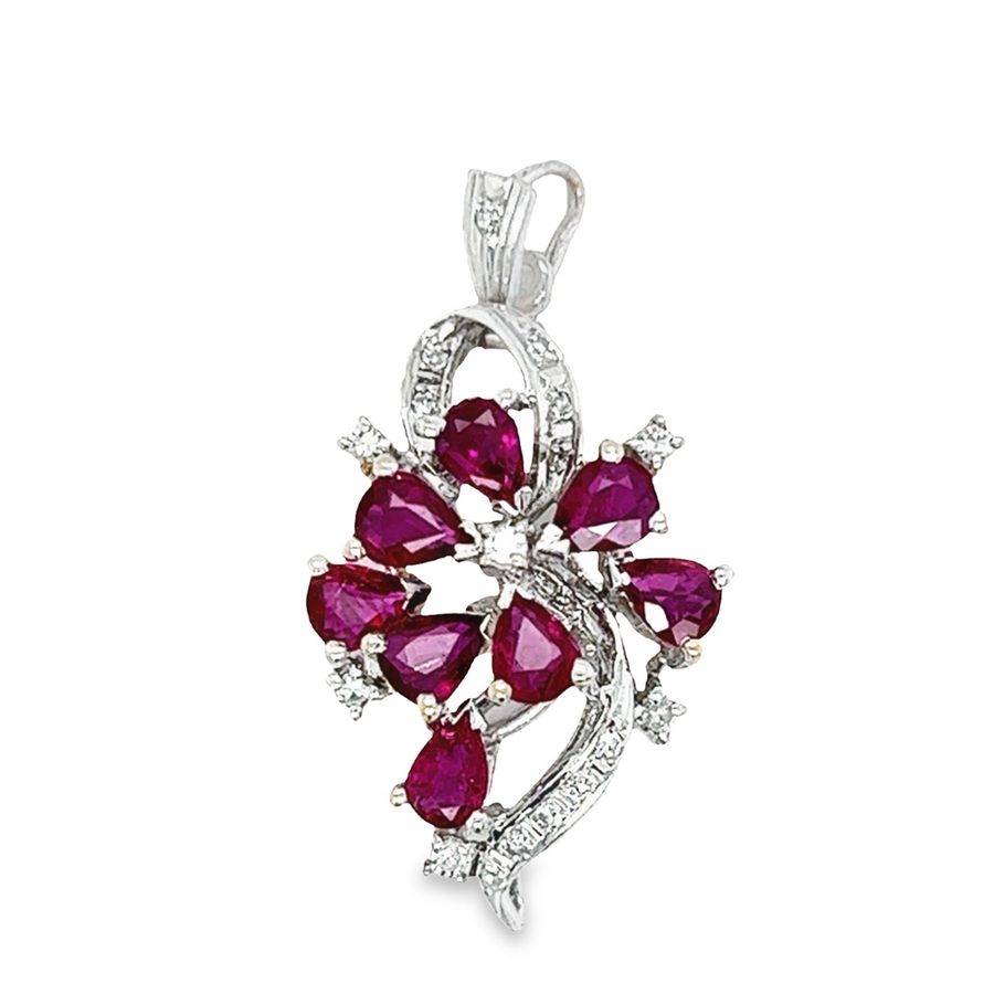 Estate Ladies Ruby and Diamond Cluster Pendant