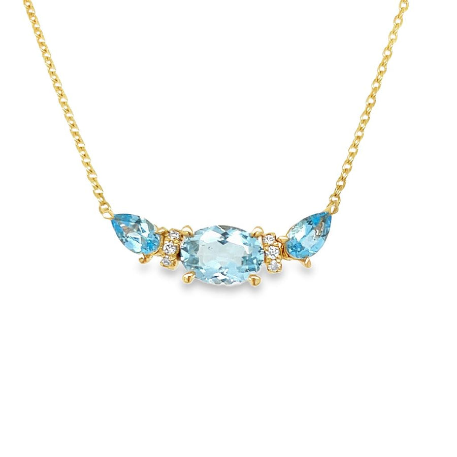 Lady's Yellow 14 Karat Curved Bar Necklace Length 18 one = 0.20ct Oval