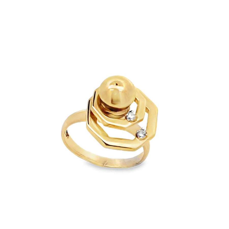 Yellow 14 Karat Diamond Geometric Spinner Ring Estate Jewelry Size 7.2