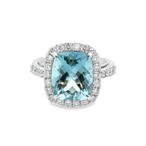 Estate Cushion Aquamarine Halo Diamond Ring