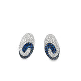 White 18 Karat Pave Swirl Hoops with Omega Backs Estate Jewelry 88=0.44tw Round Diamonds
40=1.50x1.50mm Round Blue Sapphires Gram Weight: 5.13