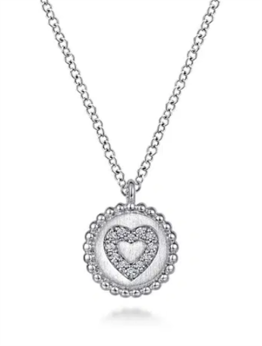 Lady's Sterling Silver Bujukan Heart Pendant Silver Necklaces Length 1