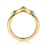 Lady's Yellow 14 Karat Prong Set Floral Style Curved Diamond And Sapph