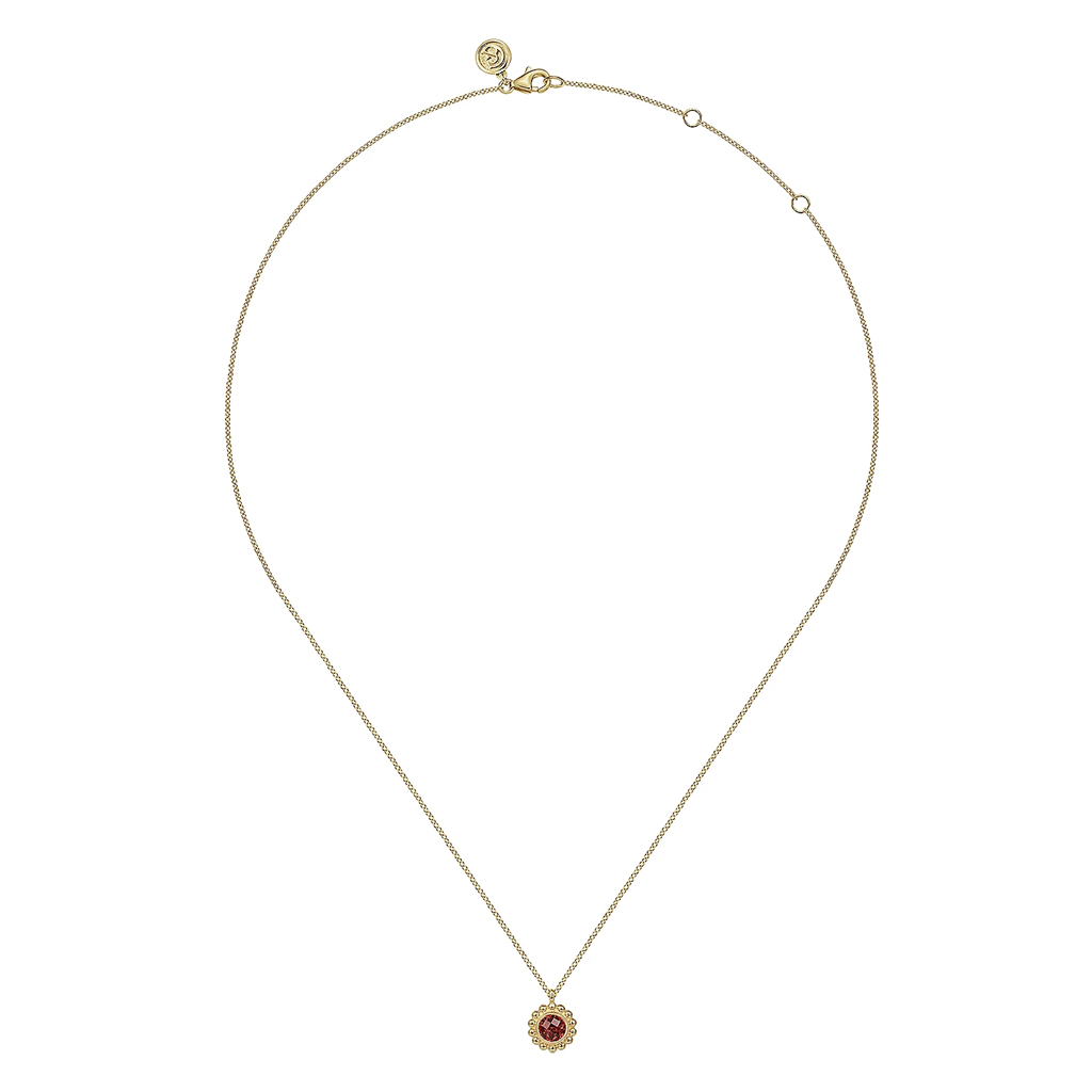 Gabriel & Co. Fashion 14K Yellow Gold Diamond and Garnet Bujukan Pendant Necklace