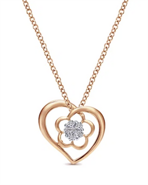 Lady's Rosé 14 Karat Heart Floral Pendant Necklace Length 17.5 6 = 0.1